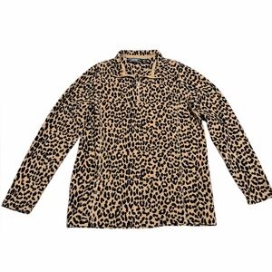 Lands' End Women's Leopard Print Quarter Zip Fleece Pullover Size M/T